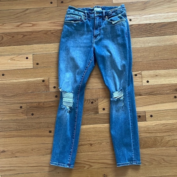 Good American Good Legs Distressed Ankle Skinny Jeans Denim Blue752 Women 8 29 - Picture 1 of 7
